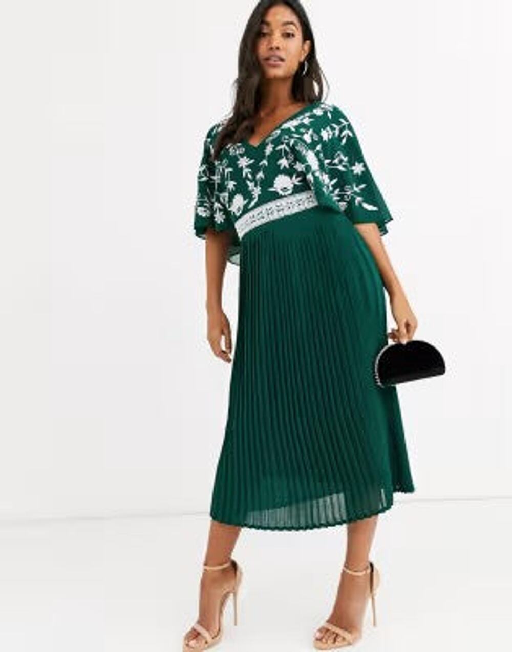 ASOS Monochrome Embroidered Upper Midi Dress - Us 10
